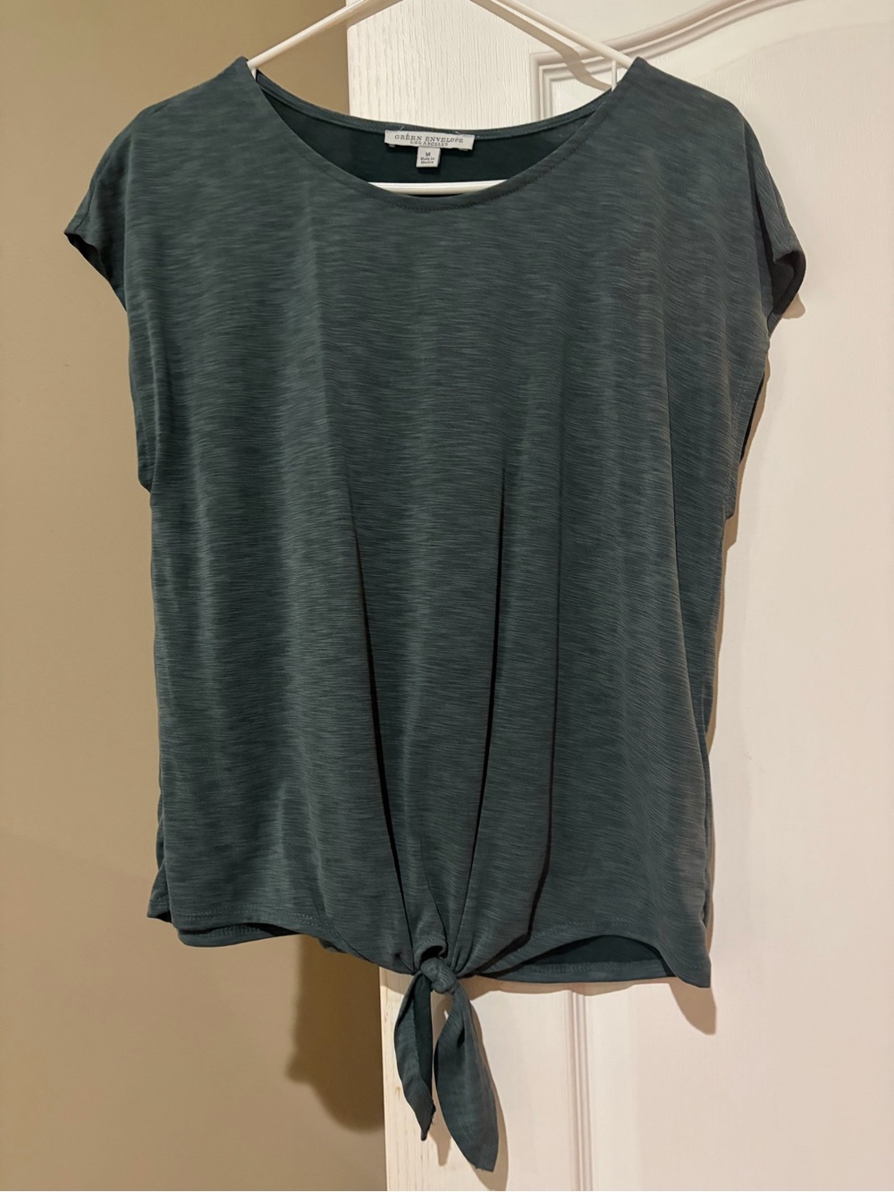 Green Envelope Slate Green Tie-Front Cap Sleeve Top
